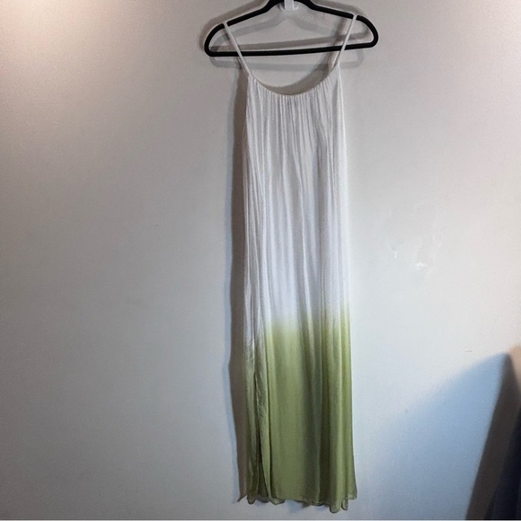 MEO MELI SZ M 100% Silk Millie White and Avocado Ombre Lined Maxi Dress - Picture 7 of 10